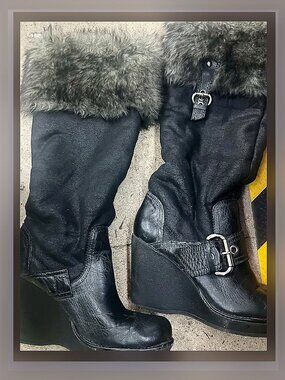 2000s Black Wedge Platform Boots